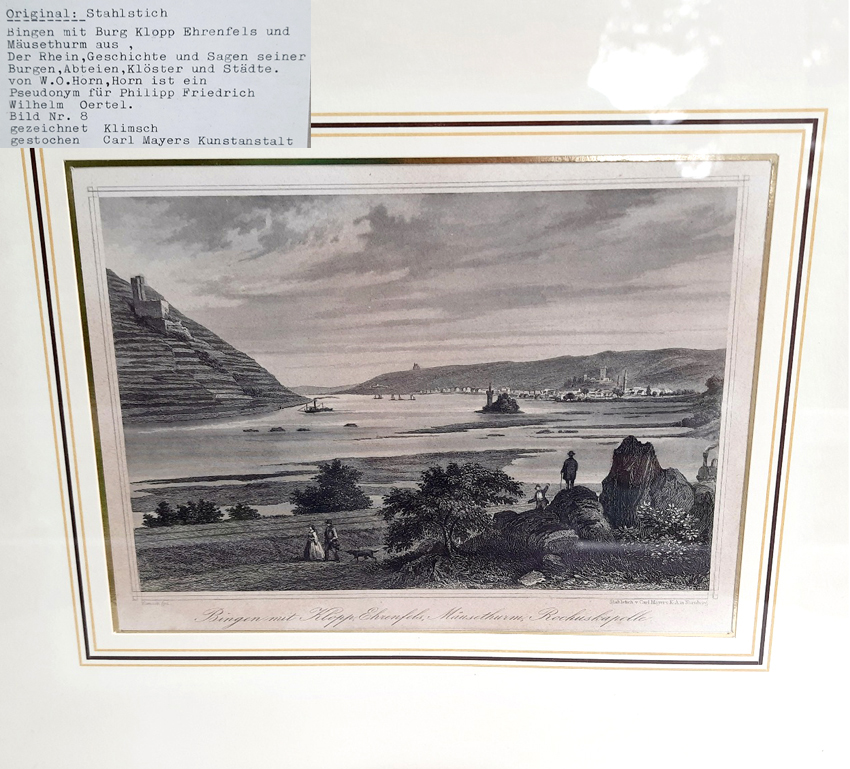 Sammlung historischer Rheinansichten - Reisen entlang des romantischen Rheins - 14 Original Stahlstiche zeigen Burgenlandschaften im 19. Jahrhundert – Bild 7