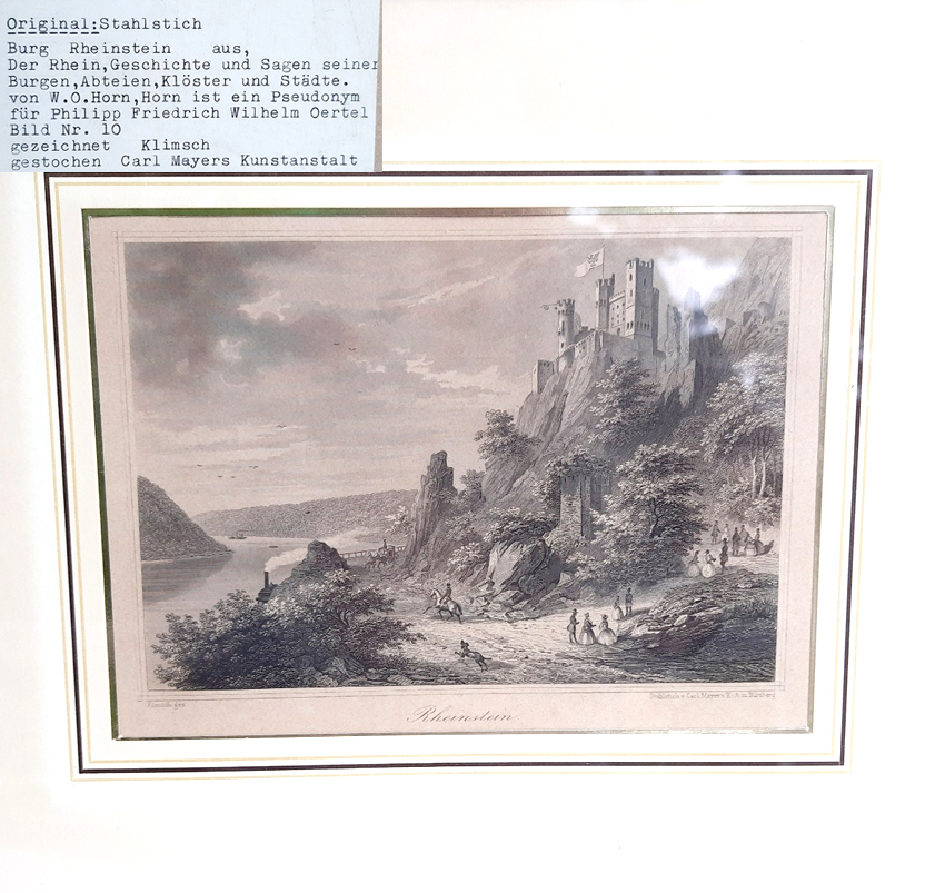 Sammlung historischer Rheinansichten - Reisen entlang des romantischen Rheins - 14 Original Stahlstiche zeigen Burgenlandschaften im 19. Jahrhundert – Bild 10