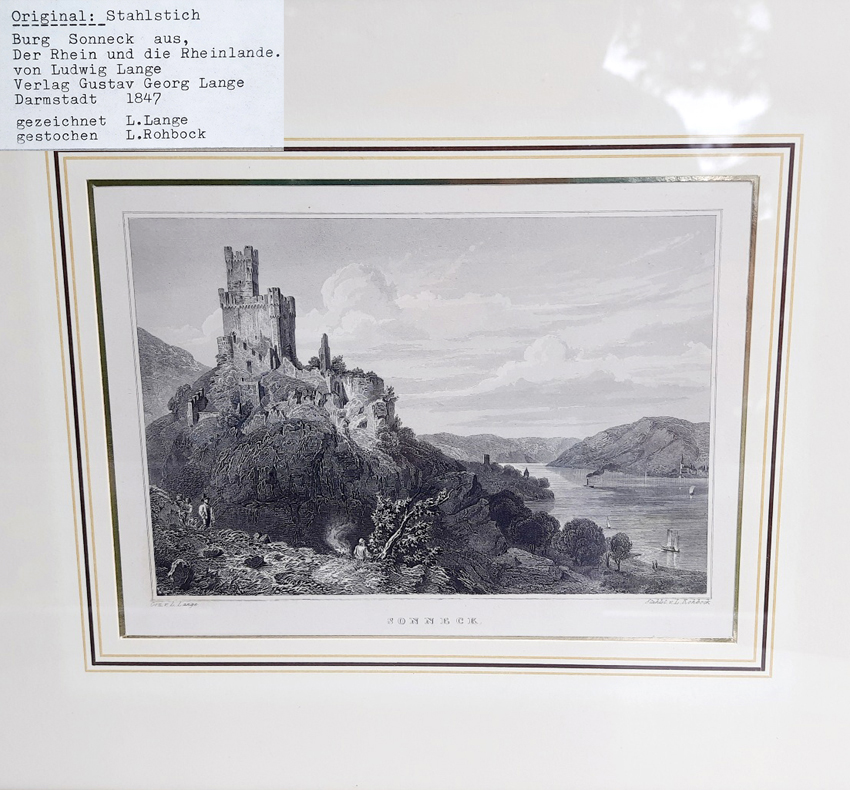 Sammlung historischer Rheinansichten - Reisen entlang des romantischen Rheins - 14 Original Stahlstiche zeigen Burgenlandschaften im 19. Jahrhundert – Bild 9
