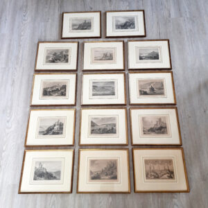 Sammlung historischer Rheinansichten – Reisen entlang des romantischen Rheins – 14 Original Stahlstiche zeigen Burgenlandschaften im 19. Jahrhundert