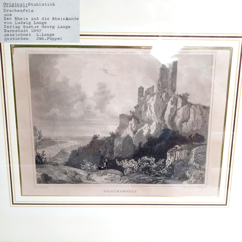Sammlung historischer Rheinansichten - Reisen entlang des romantischen Rheins - 14 Original Stahlstiche zeigen Burgenlandschaften im 19. Jahrhundert – Bild 6
