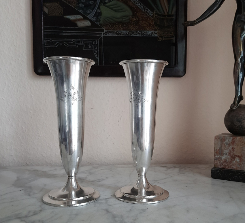 Art Déco 1928 Vasenpaar KünstlerEntwurf versilbert Koch & Bergfeld aus 1st-class-Service Passagierdampfer BREMEN, Norddeutscher Lloyd – Bild 5