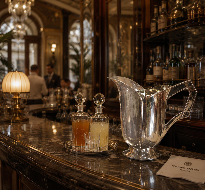 Ein Stück Pariser Eleganz aus den 1920er Jahren, versilberter Wein-/Saftkrug, Christofle-Gallia, KünstlerEntwurf, aus legendärem Pariser Palasthotel – Bild 2