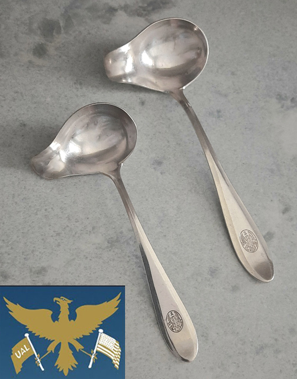 2 antike maritime Saucenkellen von 1922, versilbert Krupp Berndorf, Passagierdampfer RESOLUTE, United American Lines (U.A.L.) – Bild 2
