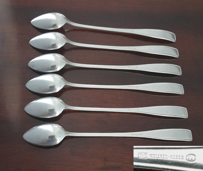 Seltenheit: 6er-Set versilberter langstieliger Eiscafélöffel von WELLNER aus den 1920er Jahren – Bild 4