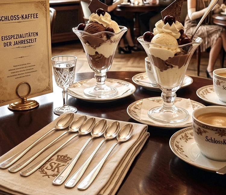 Seltenheit: 6er-Set versilberter langstieliger Eiscafélöffel von WELLNER aus den 1920er Jahren – Bild 2