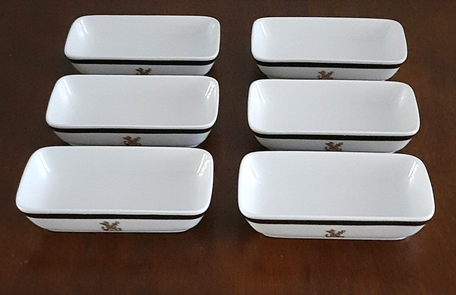 6 maritime rechteckige Porzellanschälchen von 1959, Rosenthal, Bordgeschirr der TS „BREMEN“, Norddeutscher Lloyd – Bild 6