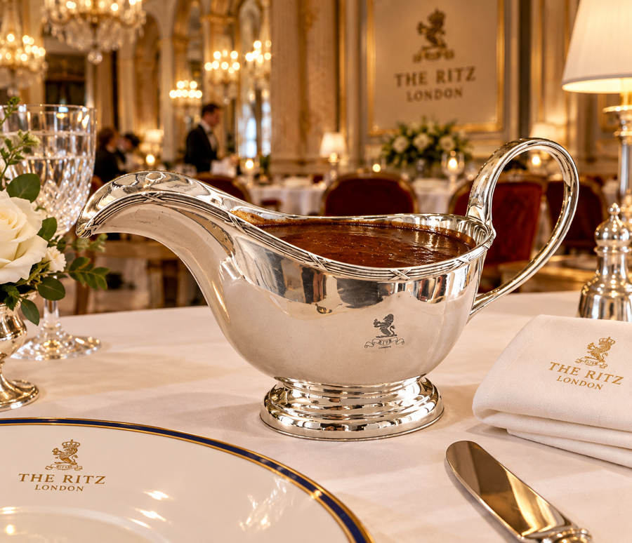 Große versilberte Saucière 1950er Jahre Walker & Hall, Sheffield Grandhotel THE RITZ, London – Bild 5