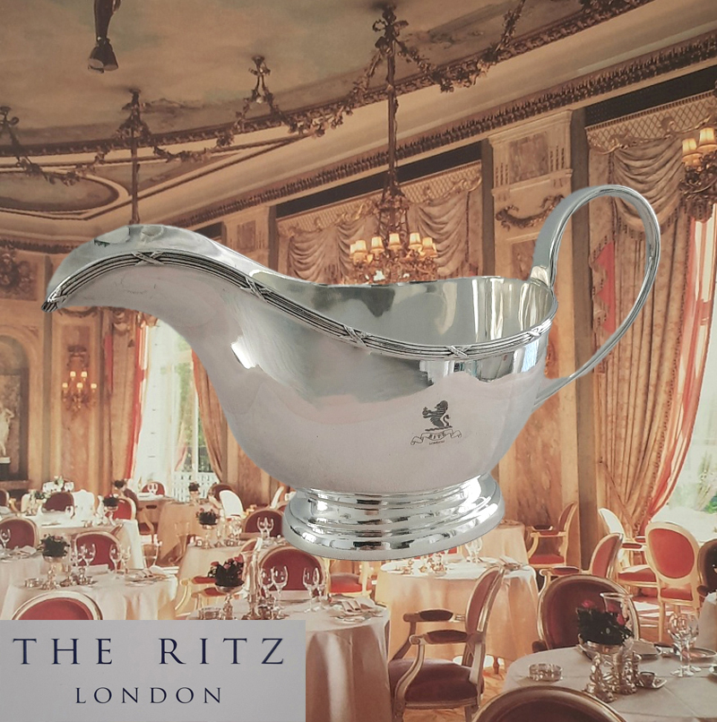 Große versilberte Saucière 1950er Jahre Walker & Hall, Sheffield Grandhotel THE RITZ, London